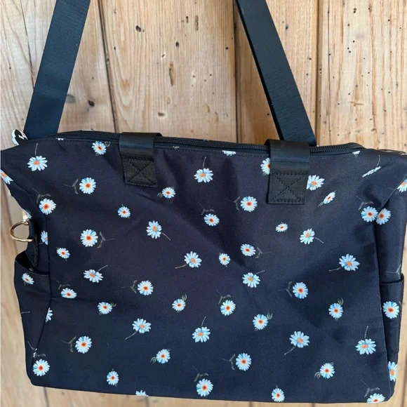 Alice and Olivia Daisy Print Duffel Tote Bag Black - Picture 1 of 13